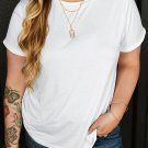White Round Neck Rolled Sleeve Plus Size T Shirt