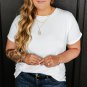 White Round Neck Rolled Sleeve Plus Size T Shirt