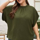 Moss Green Plus Size Swiss Dot Mock Neck Tied Nape Top