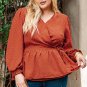 Gold Flame Plus Size Swiss Dot V Neck Wrap Tie Side Blouse