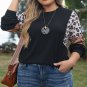 Black Leopard Sequin Patch Plus Size Long Sleeve Top