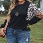 Black Leopard Sequin Patch Plus Size Long Sleeve Top
