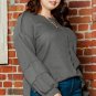 Dark Grey Plus Size Exposed Seam Crinkle Patchwork Top