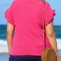 Bright Pink Ruffled Short Sleeve Plus Size Top