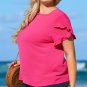 Bright Pink Ruffled Short Sleeve Plus Size Top