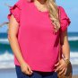 Bright Pink Ruffled Short Sleeve Plus Size Top