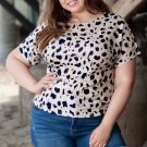 Khaki Leopard Print Twist Open Back Plus Size Top