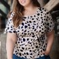 Khaki Leopard Print Twist Open Back Plus Size Top