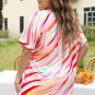 White Abstract Print Short Sleeve Notched Neck Plus Size Top