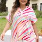 White Abstract Print Short Sleeve Notched Neck Plus Size Top