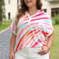 White Abstract Print Short Sleeve Notched Neck Plus Size Top