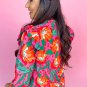 Rose Floral Print Pleated Ruffled O Neck Plus Size Blouse