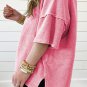 Strawberry Pink Mineral Wash Drop Sleeve Patchwork Plus Tee