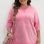 Strawberry Pink Mineral Wash Drop Sleeve Patchwork Plus Tee