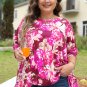 Red Floral Print Short Sleeve Plus Size Blouse