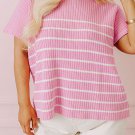 Pink Stripe Ribbed Loose Plus T Shirt