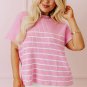 Pink Stripe Ribbed Loose Plus T Shirt