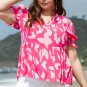 Rose Plus Abstract Print Puff Sleeve V Neck Blouse
