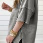 Light Grey Mineral Wash Drop Sleeve Patchwork Plus Tee