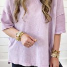 Orchid Petal Mineral Wash Drop Sleeve Patchwork Plus Tee