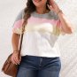 White Colorblock Patchwork Batwing Sleeve Ribbed Plus T Shirt