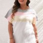 White Colorblock Patchwork Batwing Sleeve Ribbed Plus T Shirt