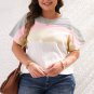 White Colorblock Patchwork Batwing Sleeve Ribbed Plus T Shirt