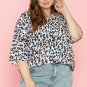 Brown Leopard Print V Neck Batwing Sleeve Plus Size Top