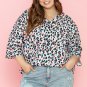 Brown Leopard Print V Neck Batwing Sleeve Plus Size Top