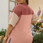 Rose Pink Plus Size Ribbed Colorblock T Shirt