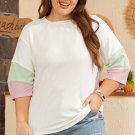 White Textured Colorblock Patchwork Half Sleeve Plus T Shirt
