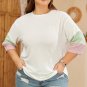 White Textured Colorblock Patchwork Half Sleeve Plus T Shirt