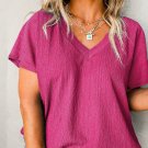 Bright Pink Textured V Neck Bubble Hem Plus Top