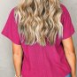 Bright Pink Textured V Neck Bubble Hem Plus Top