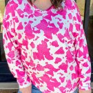 Rose Animal Print Long Sleeve V Neck Plus Size Top