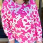 Rose Animal Print Long Sleeve V Neck Plus Size Top