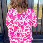 Rose Animal Print Long Sleeve V Neck Plus Size Top