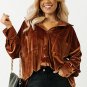 Chestnut Plus Size Velvet Chest Pocket Drop Shoulder Shirt