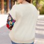 White Floral Patchwork Sleeve Textured Plus Size Pullover Top