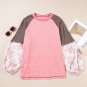 Pink Checkered Paisley Patchwork Raglan Sleeve Seamed Plus Size Top