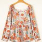 Khaki Plus Size Flower Print Square Neck Peplum Blouse