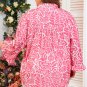 Pink Plus Size Floral Print Frilled Neck Puff Sleeve Top