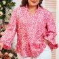 Pink Plus Size Floral Print Frilled Neck Puff Sleeve Top