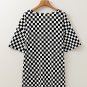 Black Checkered Print Side Slits O Neck Plus Size T Shirt