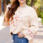 Beige Plus Size Flower Patched Side Slits Crewneck Top