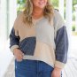 Ashleigh Blue Plus Size Textured Colorblock Patchwork V Neck Top