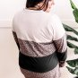 Black Leopard Print Colorblock V Neck Long Sleeve Plus Size Top