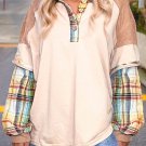 Parchment Plus Size Plaid Patchwork Layered Henley Top