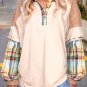 Parchment Plus Size Plaid Patchwork Layered Henley Top