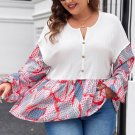 Apricot Plus Size Printed Patchwork Textured Buttoned Blouse